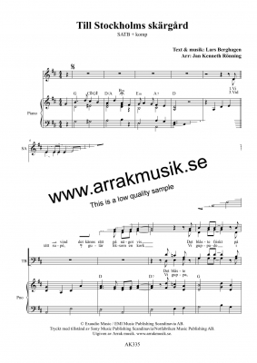 Till Stockholms skrgrd i gruppen Krnoter - tryckta hos JaKe (Arrak) musik (AK335)